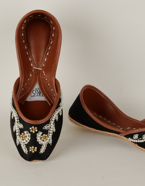 Traditional black khussa with rhinestone accents
