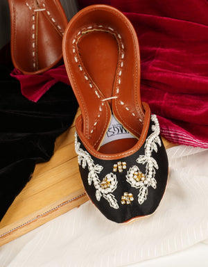 Black gold floral khussa flats for festive wear