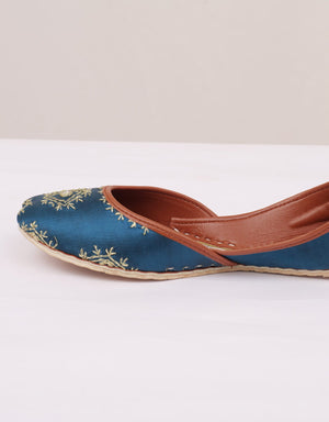Teal embroidered khussa flats for Eid and mehndi