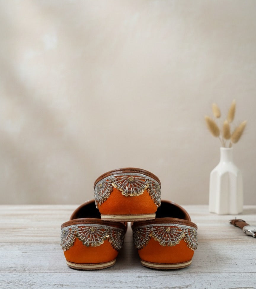 Orange Punjabi jutti with leather inner and sole