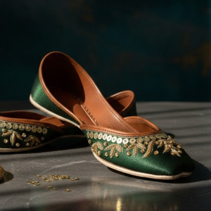 Emerald green ethnic flats for wedding and Eid wear