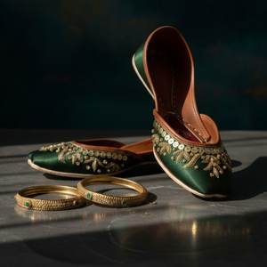 Comfortable green Punjabi khussa with leather sole
