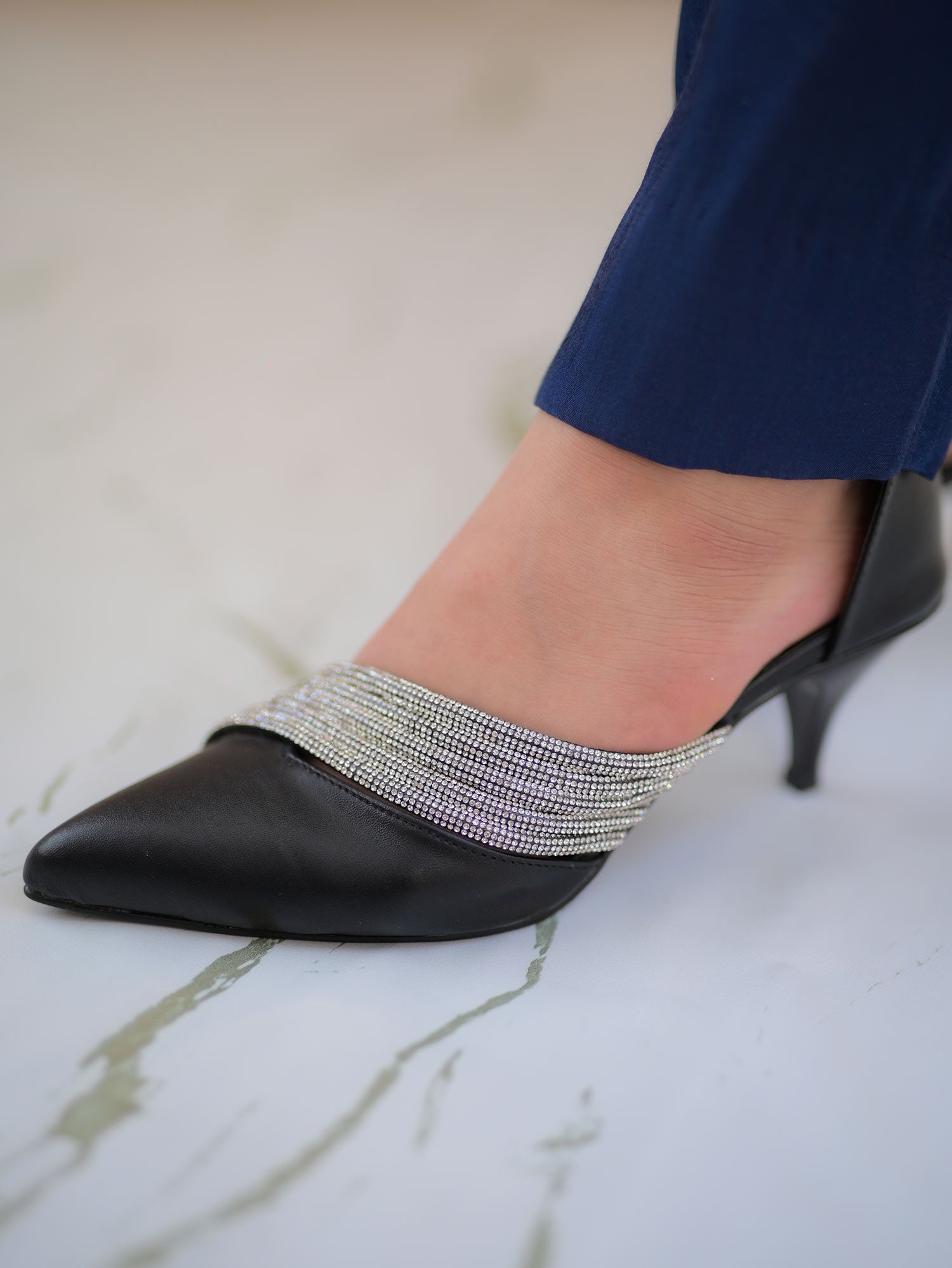 black kitten heel dress shoes Black Rhinestone Kitten Heels